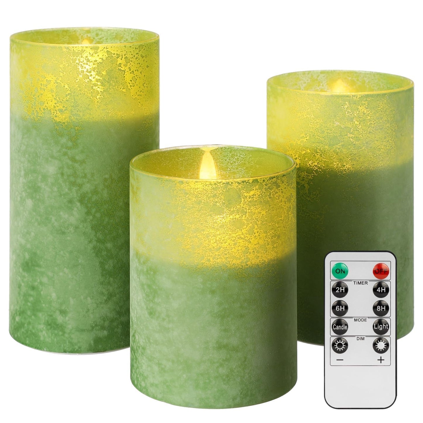 ANGELLOONG Gold Candles for Bathroom Decor, Glass Flameless Candles with Remote, Battery Operated LED Pillar Fake Candles with Timer for Christmas Home Fireplace Mantle Fall Decor