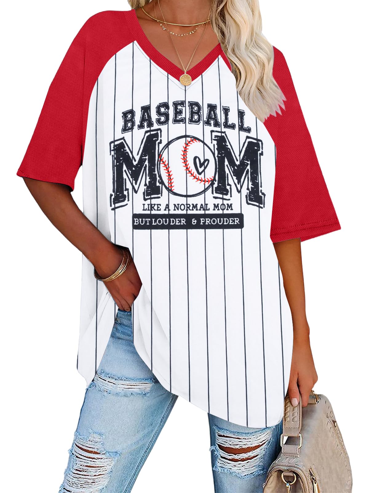 Baseball Mom Shirts for Women V Neck Baseball Stripe Outfits