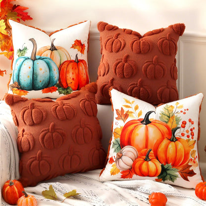 TOYPOPOR Halloween Decorations, 2 Packs Double Sided Ghost Pillow Covers, Soft Fur Throw Pillow Cases Indoor outdoor Pumpkin Couch Cushion Case for Fall Autumn Bedroom Living Room Home Decor 18''x18''
