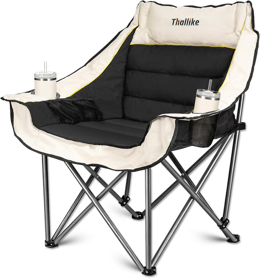 Oversized Camping Chair for Adults – Heavy Duty Folding Chair with Cup Holders, Storage Pocket & Carry Bag – Outdoor Padded Camp Chair for Camping, Backyard, Fishing & Sports – Supports 400lbs