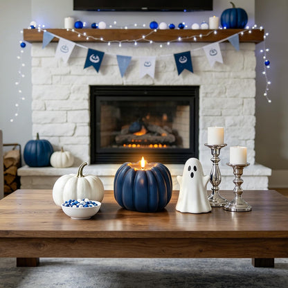 Fall Decor, Fall Decorations for Home - Flameless Pumpkin Candle with Timer Remote - Room Bedroom Table Farmhouse Decor for Halloween, Thanksgiving, Orange+White