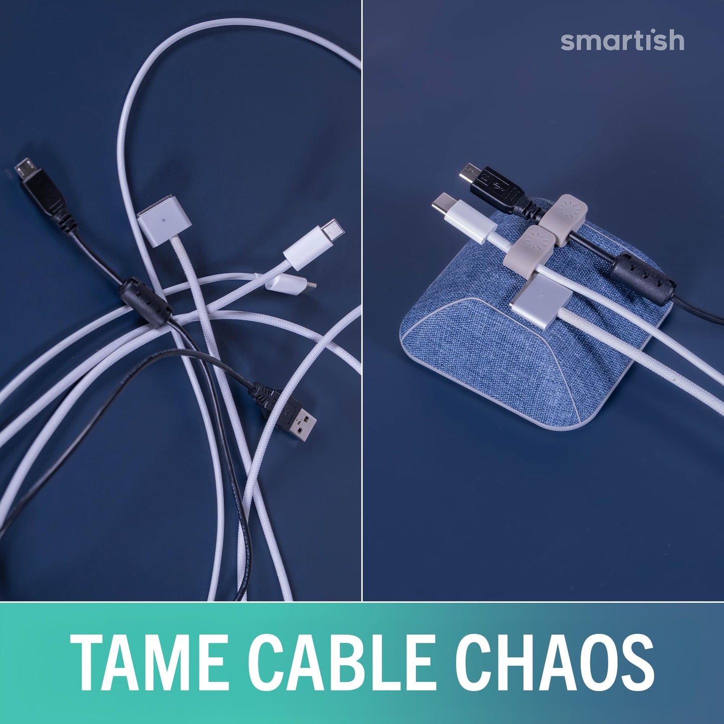 Smartish® Magnetic Cord Holder - Bigger Cable Wrangler Organizer with Magnet Clips for Charger Management on Desktop, Nightstand - Holds 6+ Cables - I'm Blushing
