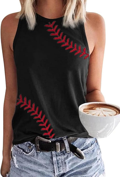 MHTOR Baseball O-Neck Tank Women Print Baseball Tanks Cute Workout Graphic Casual Summer Sleeveless Vest Top