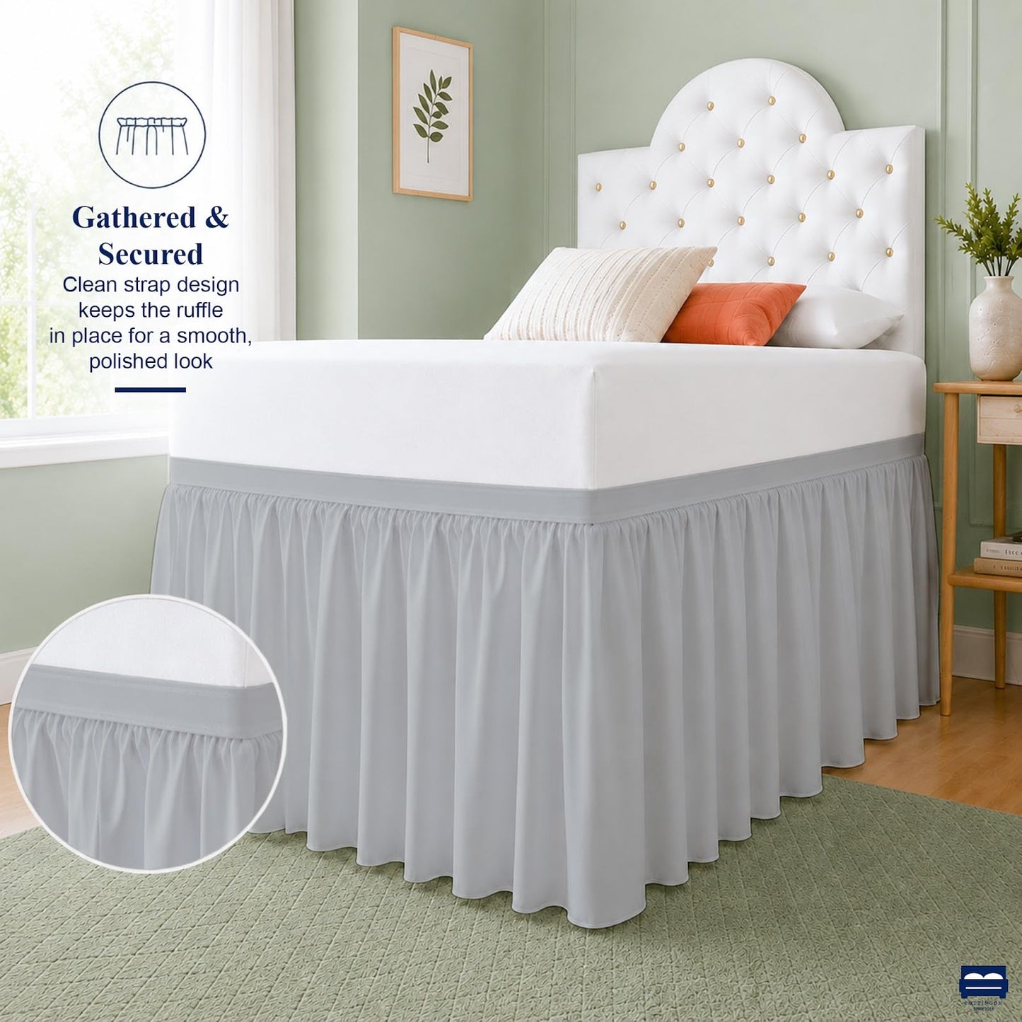 Cottingon Dorm Room Bed Skirt Twin XL, White Microfiber Dust Ruffle, 32 Inch Drop, Fits Standard College Beds 39 x 80, Under Bed Storage Cover, College Dorm Room Essentials, Back to School Bedding