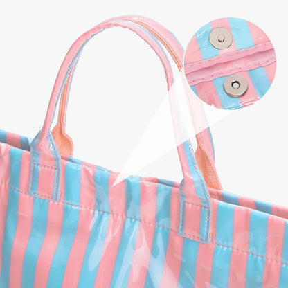 Striped PVC Tote Bag Large Glossy