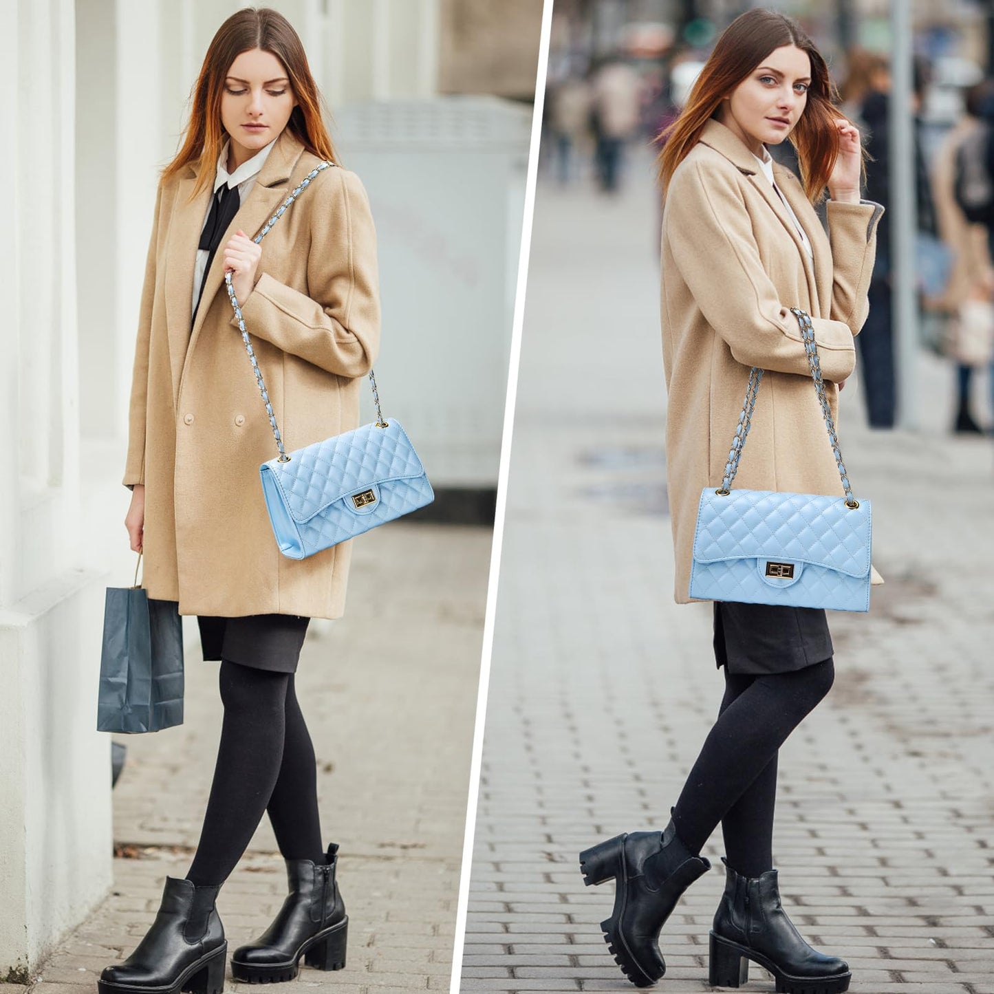 Quilted Leather Crossbody Bags for Women Trendy Ladies Shoulder Purse Satchel HandBag with Chain Strap