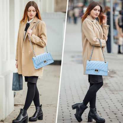 Quilted Leather Crossbody Bags for Women Trendy Ladies Shoulder Purse Satchel HandBag with Chain Strap