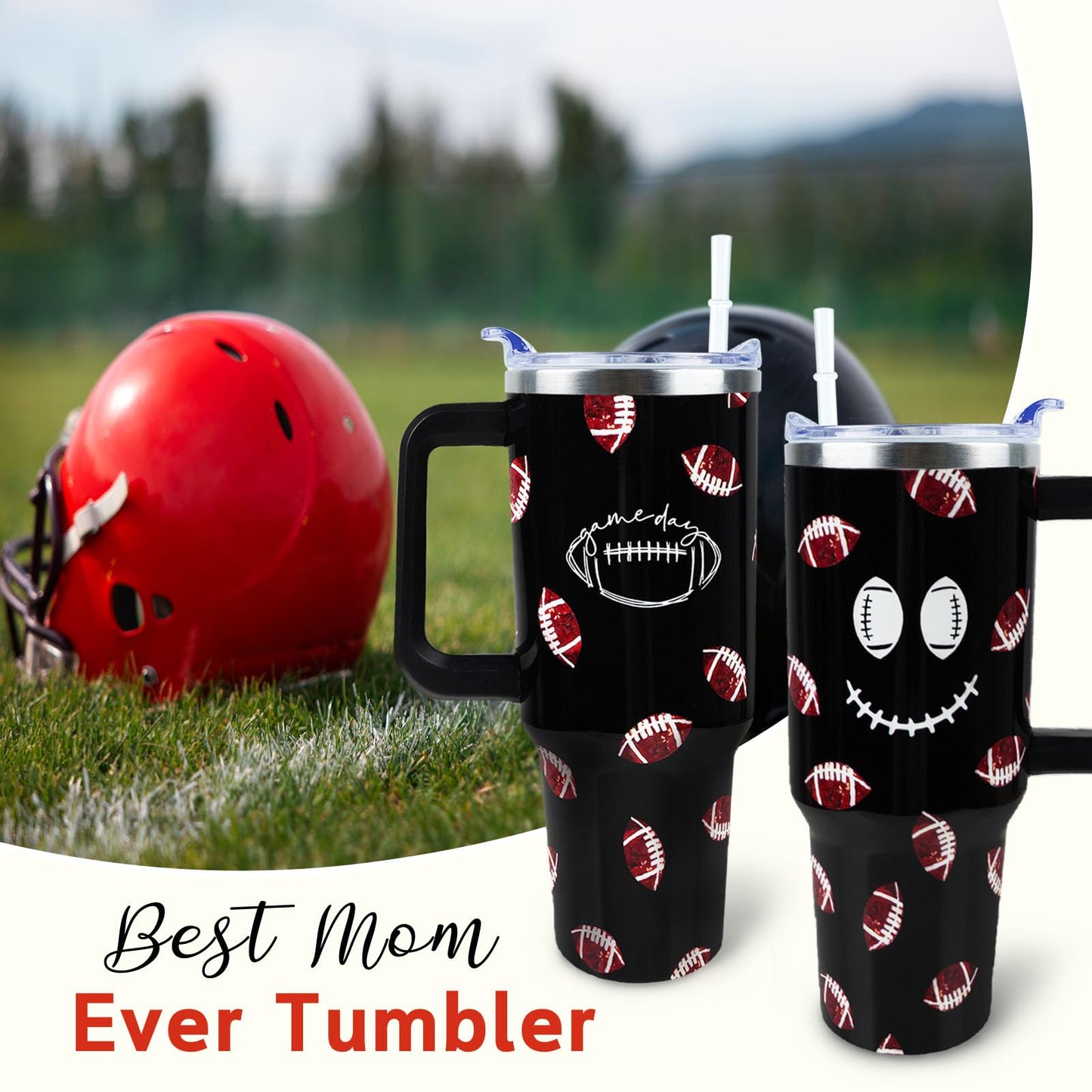 Baseball Mom 40 oz Tumbler with Handle and Straw Lid Leak Proof