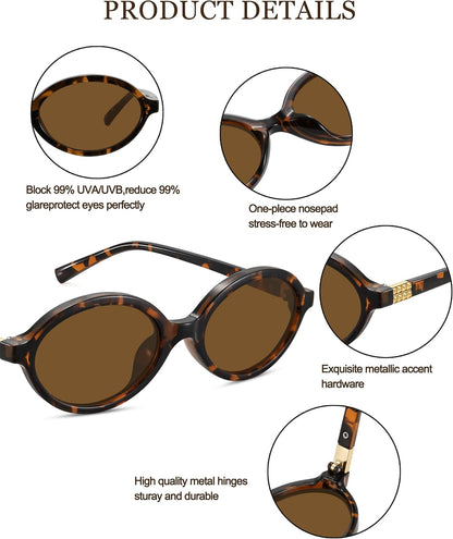 WOWSUN Retro Oval Sunglasses for Women,Slim 90s Vintage Fashion Shades