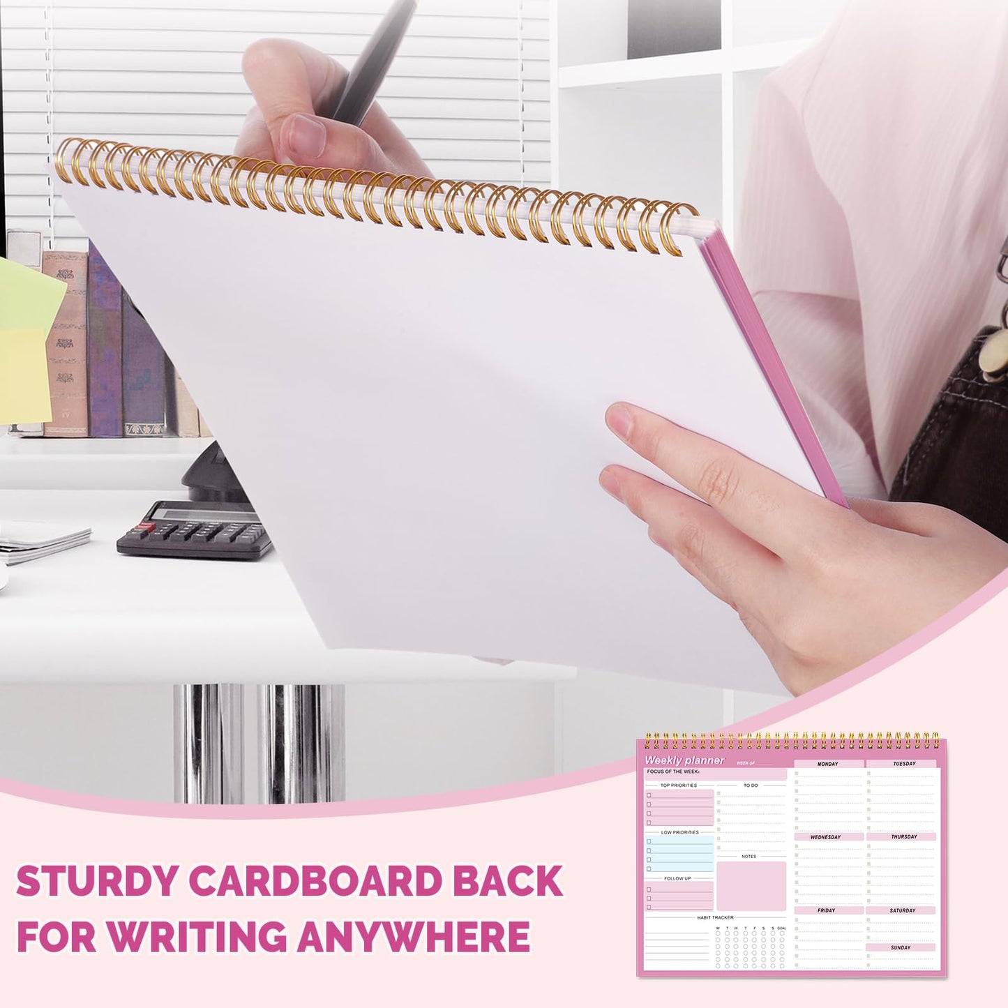 Thboxes Weekly Desk Planner, 8.5x11 In To Do List Notepad, 52 Sheets, Pink | Productivity Organizer, Work from Home Essentials, Undated Tear Off Pages, Office, College, School, Student and Teacher Gifts