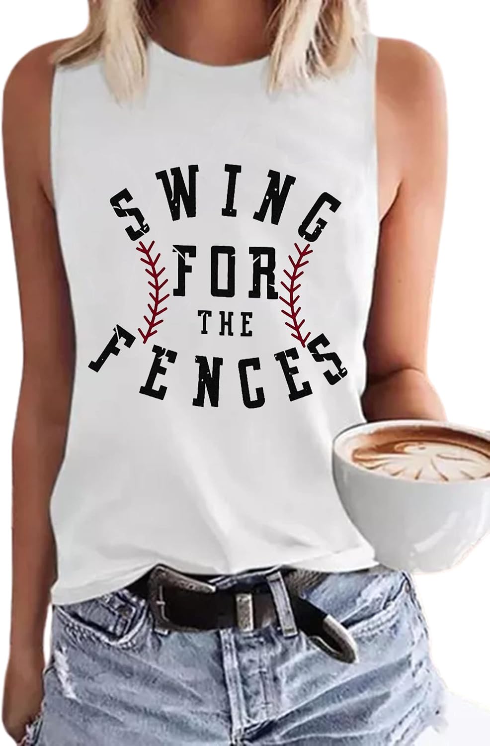 MHTOR Baseball O-Neck Tank Women Print Baseball Tanks Cute Workout Graphic Casual Summer Sleeveless Vest Top