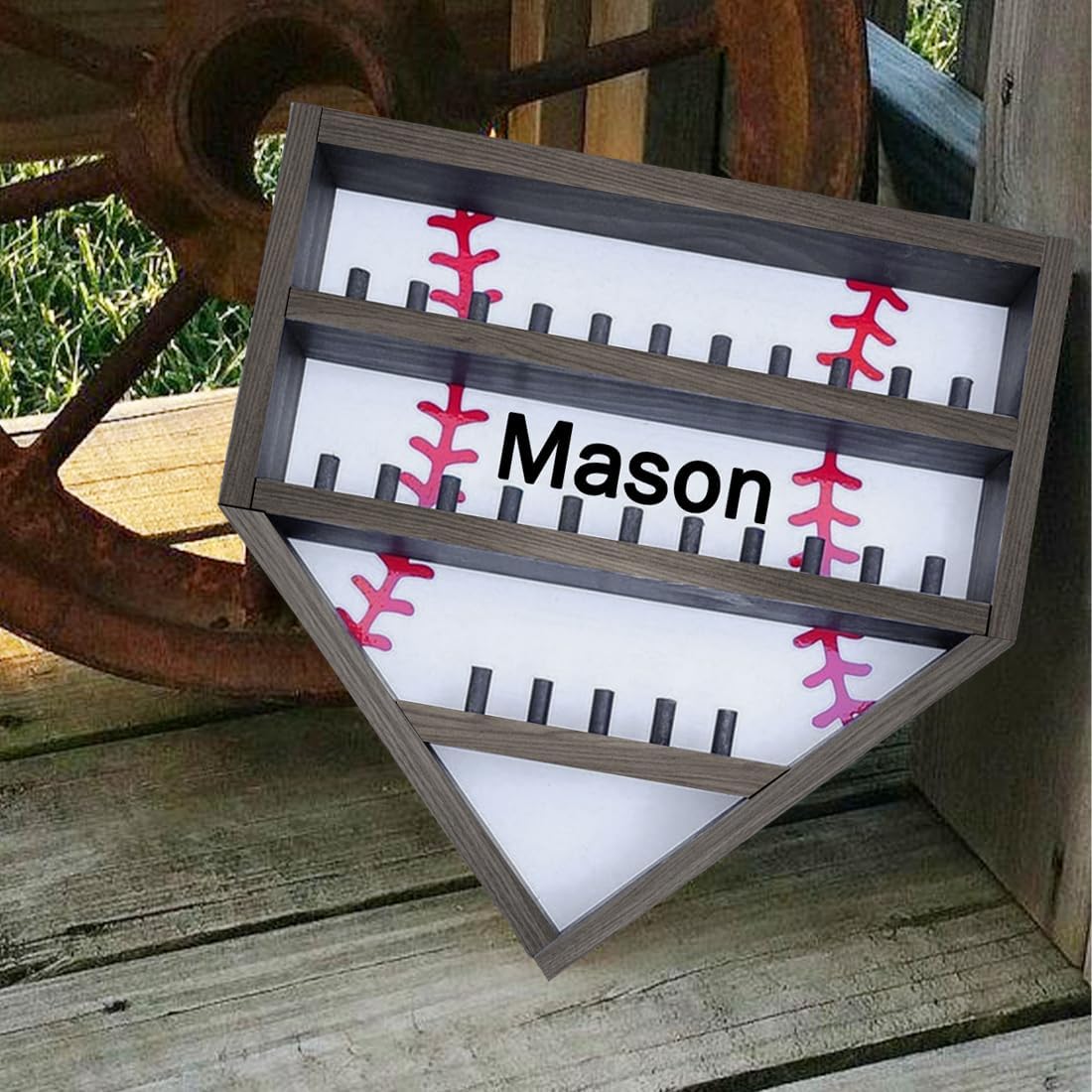 Personalized Wooden Baseball Display Holder - Custom Name Balls, Championship Ring, Wall Mount, Father's Day, Birthday (Black)