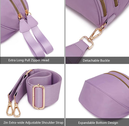 Pure Colour Crossbody Bum Bags for Women Spacious Checkered Cross body Bag Nylon Trendy Fanny Pack for Travel