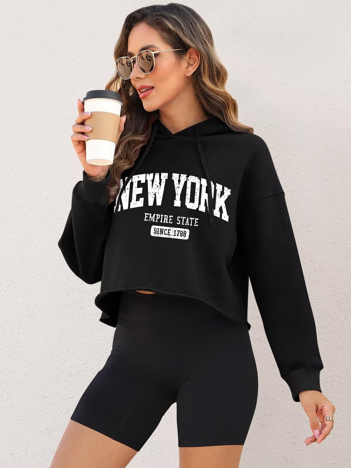 ORANDESIGNE Woman Graphic Print Cropped Hoodie Long Sleeve Fleece Pullover | 60% Cotton,Soft Fleece Fabric,Durable Letter Graphic Print,Drop Shoulder,Loose Fit,Easy Care,Going Out,Fall&Winter Casual