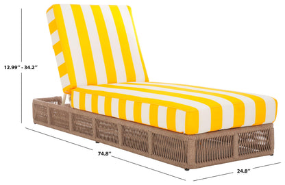 SAFAVIEH Outdoor - Gillian Chaise Lounge Chair - Tan & White - Steel and Woven Rope - Adjustable 5-Position Backrest - Ideal for Patio, Deck, Poolside, Backyard (PAT7527A)