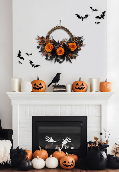 Halloween Wreath for Front Door 26" Tinsel Black Witch Wreath with Hat Legs and Purple Pumpkin for Fall Autumn Indoor Window Door Thanksgiving Halloween Decorations
