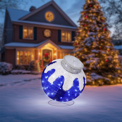 2 Pcs Outdoor Christmas Ornaments, Lighted Pop-Up Holiday Ball Decoration with 160 LED Lights, 8 Light Functions, Lighted Collapsible Christmas Outdoor Decorations for Yard, Patio, Home
