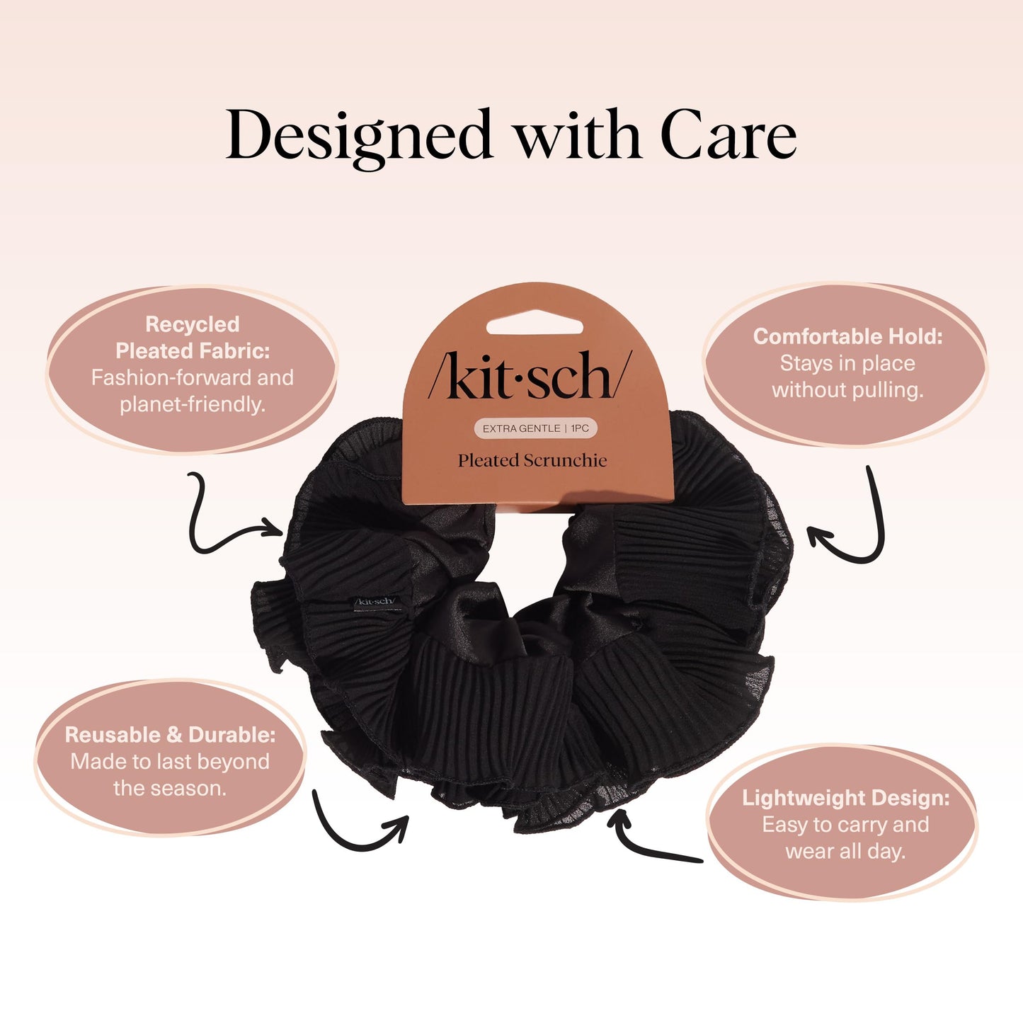 Kitsch Ultra-Petite Satin Scrunchies for Women - Cherry Blossom, 5pcs