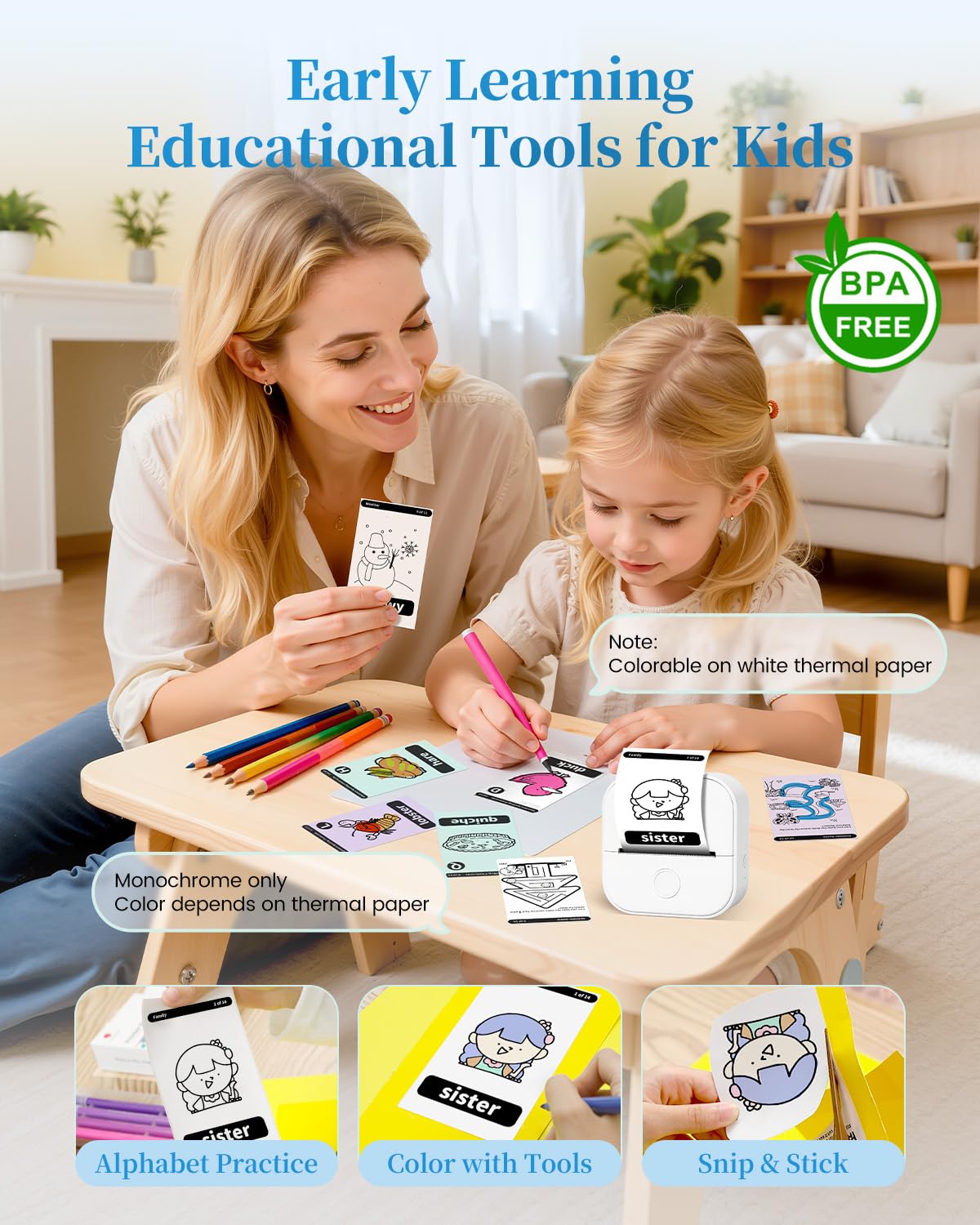 Memoking Mini Printer - Sticker Printer T02 Inkless Sticker Maker Machine