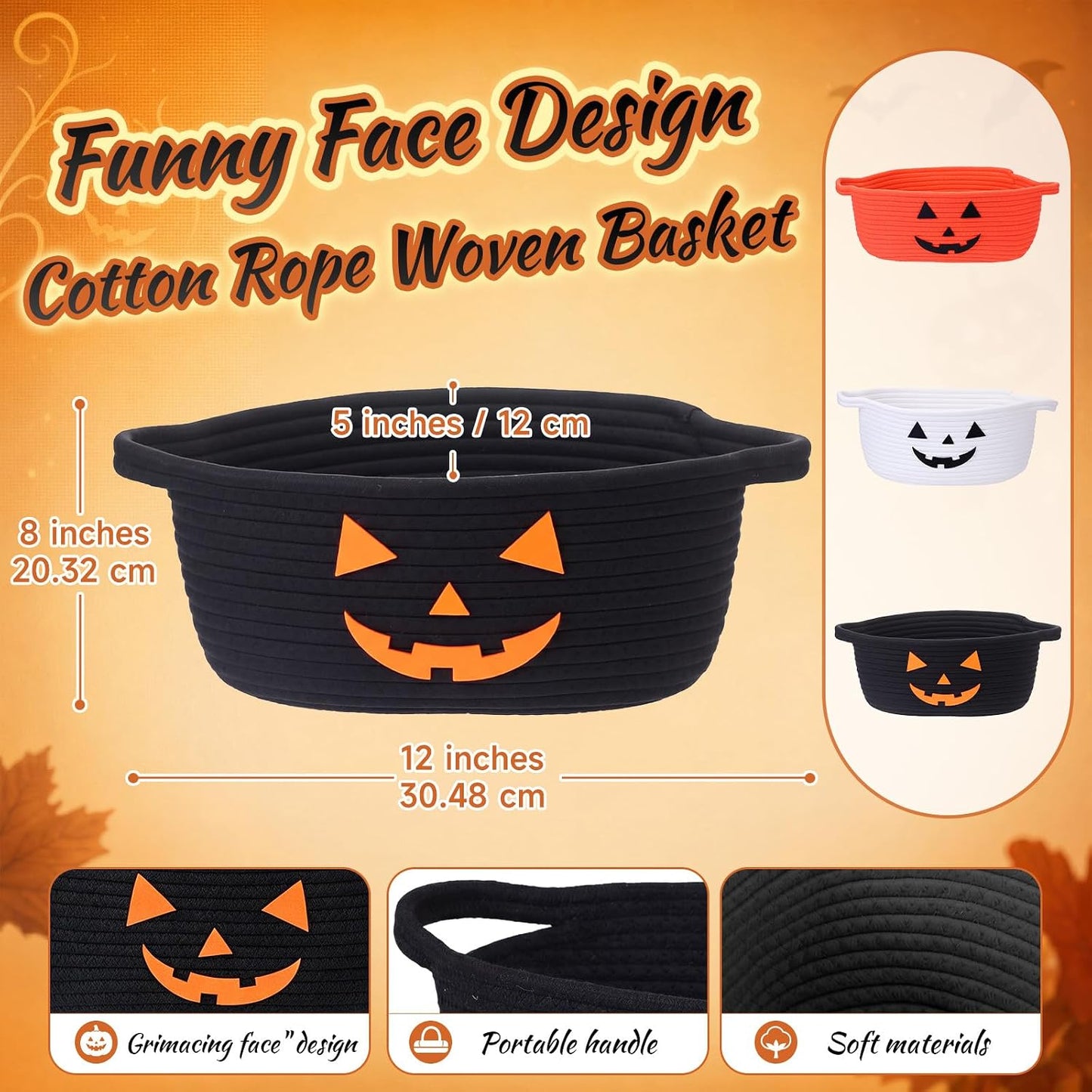 Newtay 3 Pcs Halloween Spooky Woven Baskets Set Empty Gift Baskets