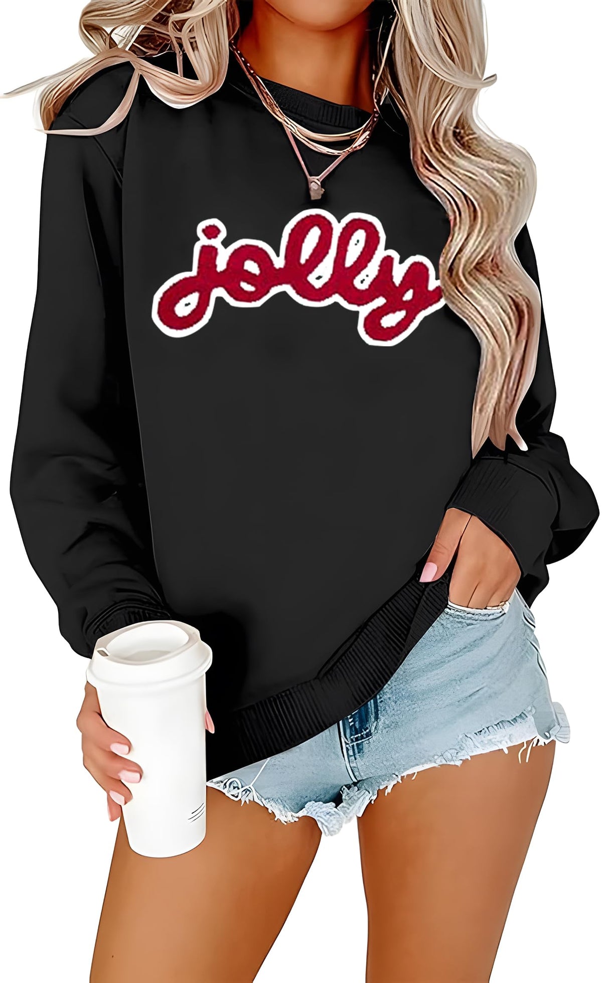 Christmas Sweatshirts For Women Jolly Glitter Patch Striped Sweater