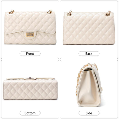Quilted Leather Crossbody Bags for Women Trendy Ladies Shoulder Purse Satchel HandBag with Chain Strap