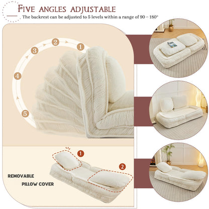 Upholstered Convertible Lounge Chair with 2 Soft Pillows