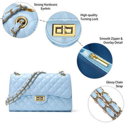 Quilted Leather Crossbody Bags for Women Trendy Ladies Shoulder Purse Satchel HandBag with Chain Strap