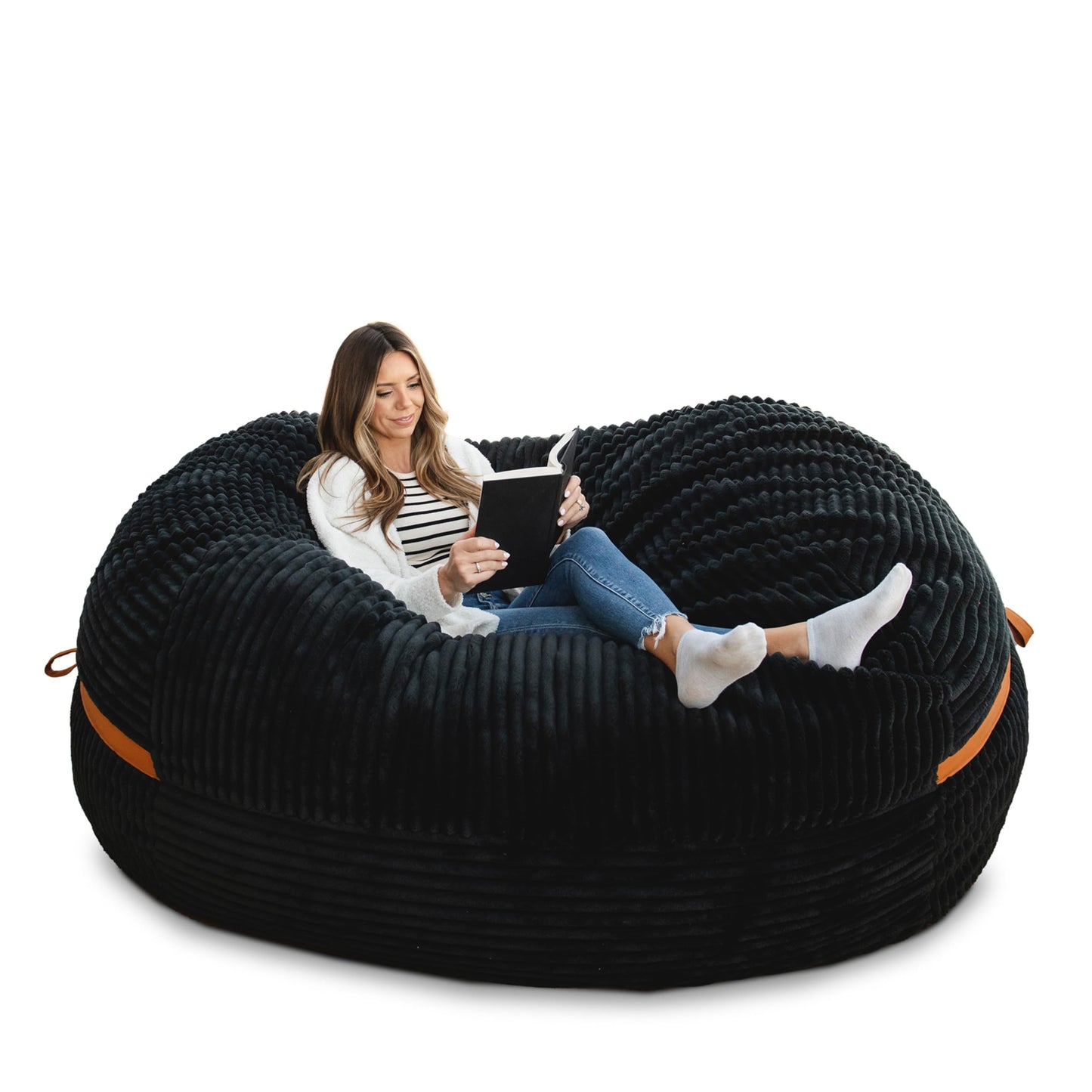 Big Joe Fuf 7Ft Giant Foam Bean Bag Chair, Oversized Couch with Removable Cover for Kids, Teens, Adults, Fog Lenox, Durable Woven Polyester, 7 Foot
