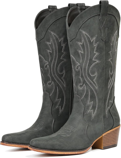 BEST SELLER - IUV Cowboy Boots For Women Western Cowgirl Boots Mid Calf Snip Toe