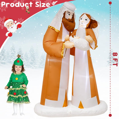 TRMESIA 8 Feet Jesus Birth Decoration Indoor Outdoor Inflatable Nativity Scene with LED Lights, Christmas Garden Lawn Decoration, Blow up Xmas Decor, Holiday Celebrations and Parties