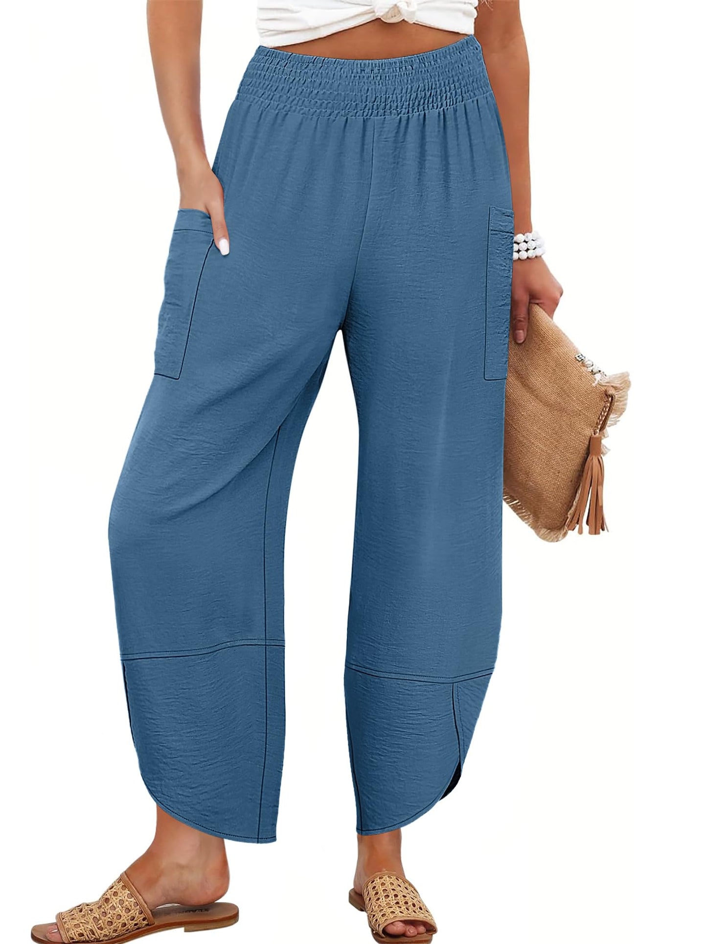 ANRABESS Womens Wide Leg Palazzo Capri Pants 2026 Summer Casual High Waisted Barrel Lounge Flowy Cropped Beach Work Trousers