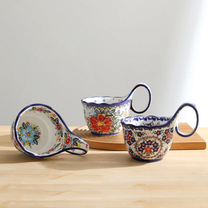 ALMA Handpainted Microwavable Soup Bowl with Loop Handle 18.6oz, Cereal Bowl With Handle Great for Berry, Fruits, Chili, Stew, Ice cream,Floral Soup Mug for Women