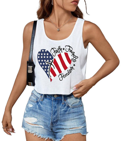 4th of July Crop Tops for Women Funny American Flag Shirts Tank Tops Outfits