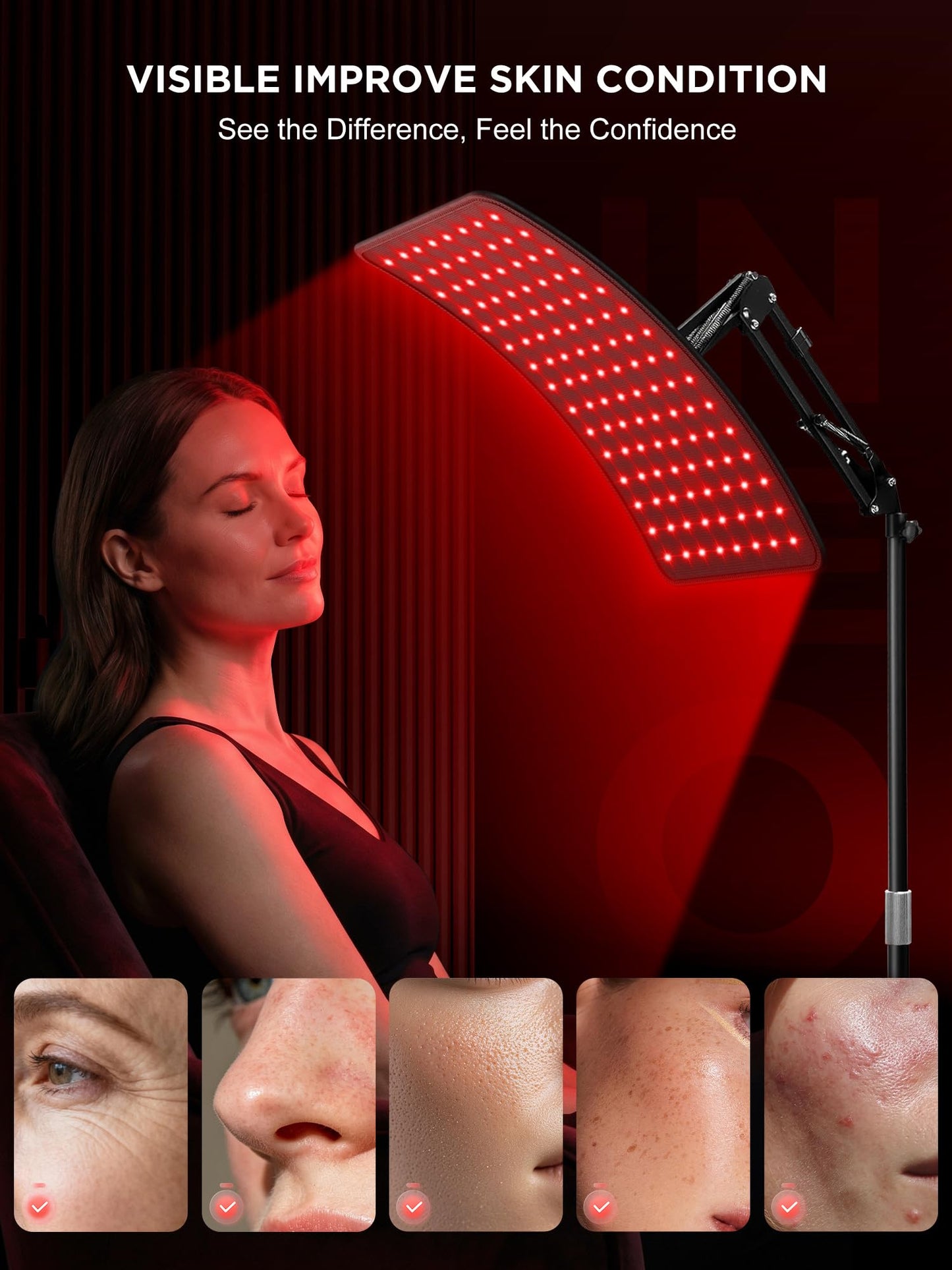 INTEO Red Light Therapy for Body and Face, 2-in-1 Red Light Therapy with Detachable, Infrared Light Therapy Lamp 660nm 850nm for Body at Home with Protective Glasses Elastic Strap, 46.5in Height