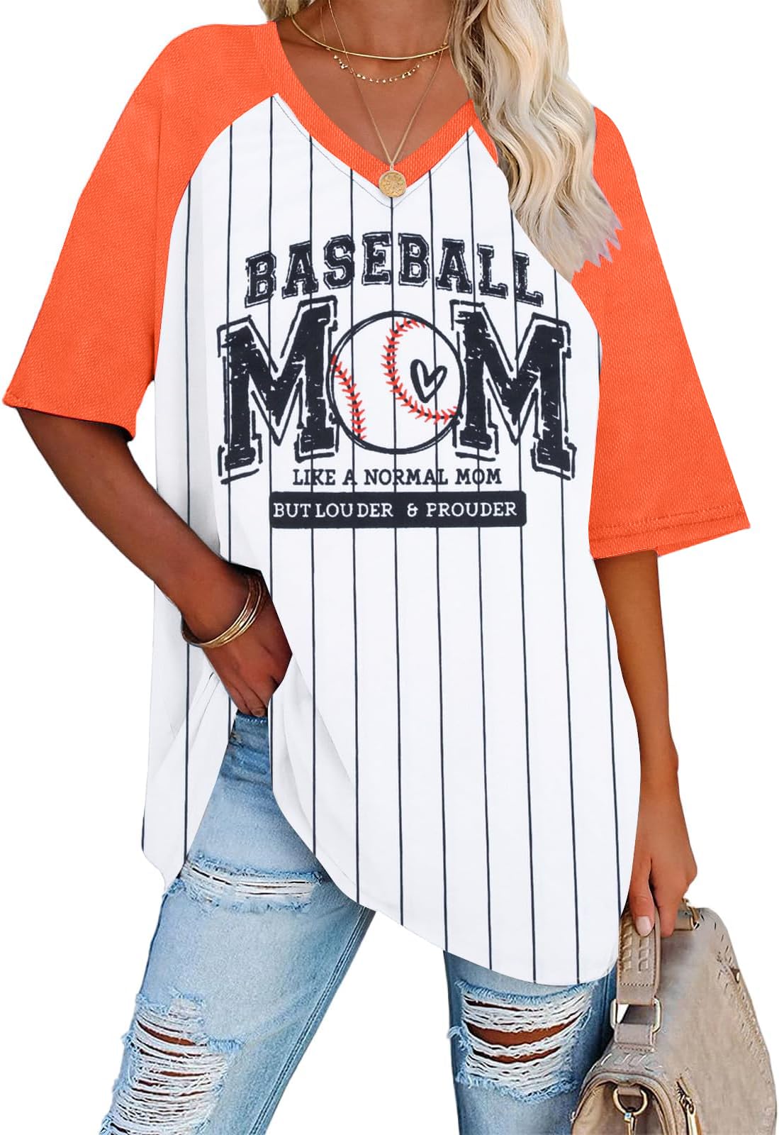 Baseball Mom Shirts for Women V Neck Baseball Stripe Outfits