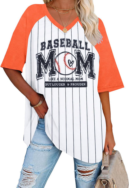 Baseball Mom Shirts for Women V Neck Baseball Stripe Outfits