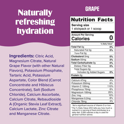 Ultima Replenisher Electrolyte Hydration Powder, Grape, 20 Count Stickpacks Pouch - Sugar Free, 0 Calories, 0 Carbs - Gluten-Free, Keto, Non-GMO with Magnesium, Potassium