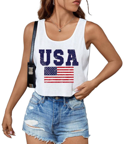 4th of July Crop Tops for Women Funny American Flag Shirts Tank Tops Outfits