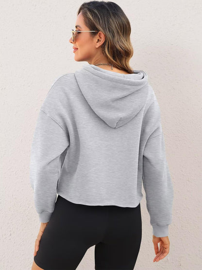 ORANDESIGNE Woman Graphic Print Cropped Hoodie Long Sleeve Fleece Pullover | 60% Cotton,Soft Fleece Fabric,Durable Letter Graphic Print,Drop Shoulder,Loose Fit,Easy Care,Going Out,Fall&Winter Casual