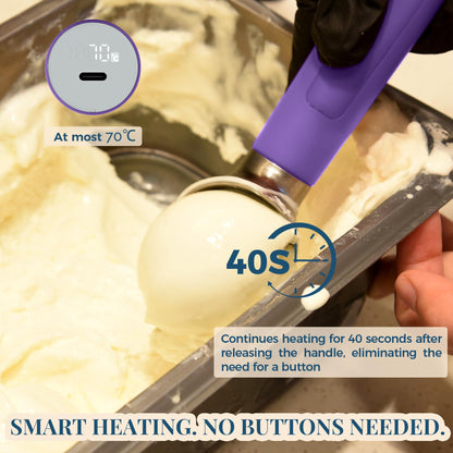 Heated Ice Cream Scoop Rechargeable, Electric Warming Ice Cream Scooper with LED Display, Heats to 158°F for Hard Ice Cream, Easy for Seniors & Kids, IP67 Waterproof (White, 2 oz)