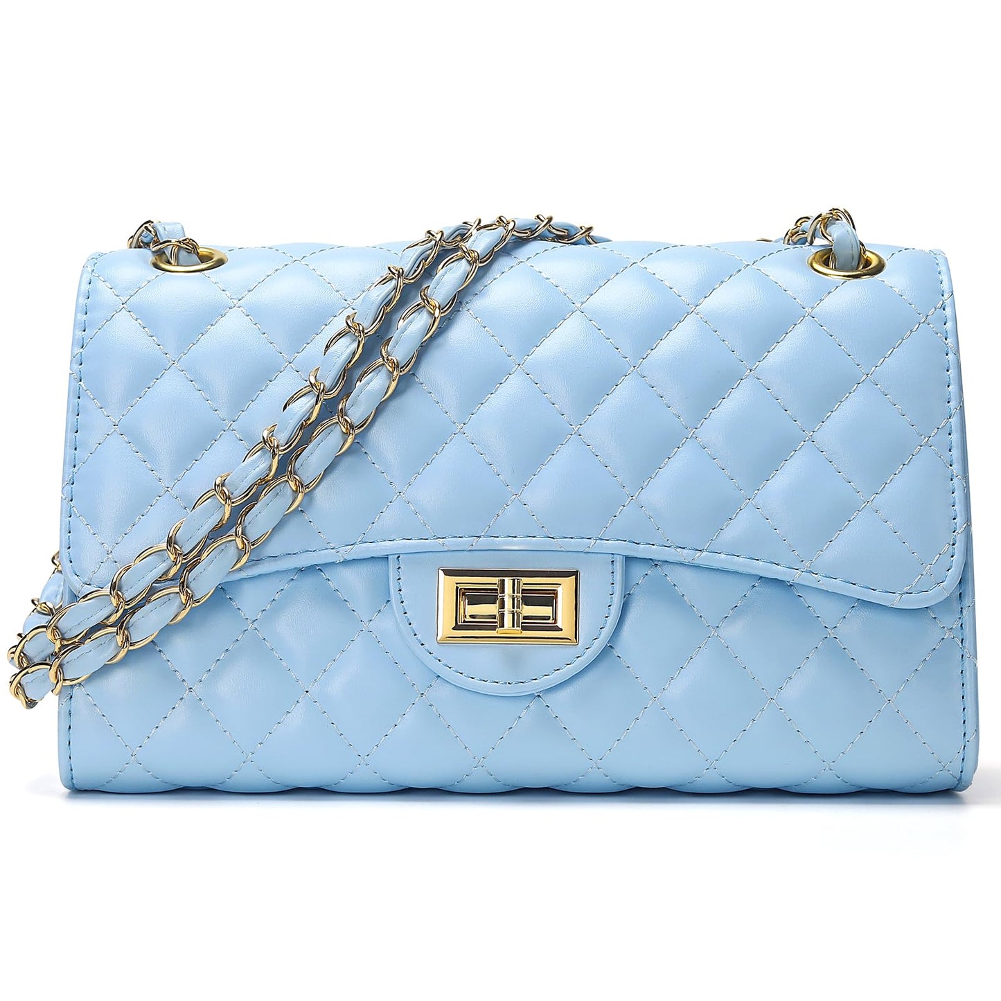 Quilted Leather Crossbody Bags for Women Trendy Ladies Shoulder Purse Satchel HandBag with Chain Strap