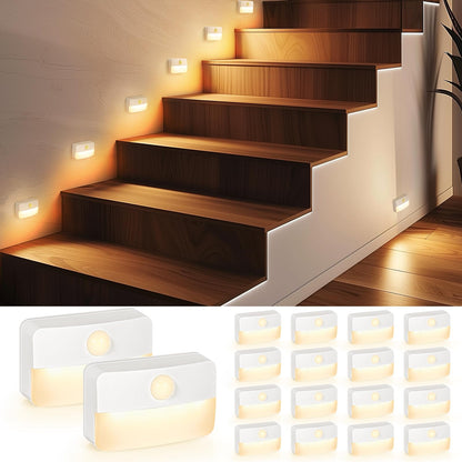 Guankai 8 Pack Motion Sensor Stair Light for Indoor, Battery Operated Closet Lights, Wireless Stick on Anywhere Hallway Lamp, Portable Led Night Lamps for Bedroom Under Cabinet Kitchen