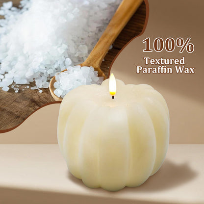 Fall Decor, Fall Decorations for Home - Flameless Pumpkin Candle with Timer Remote - Room Bedroom Table Farmhouse Decor for Halloween, Thanksgiving, Orange+White