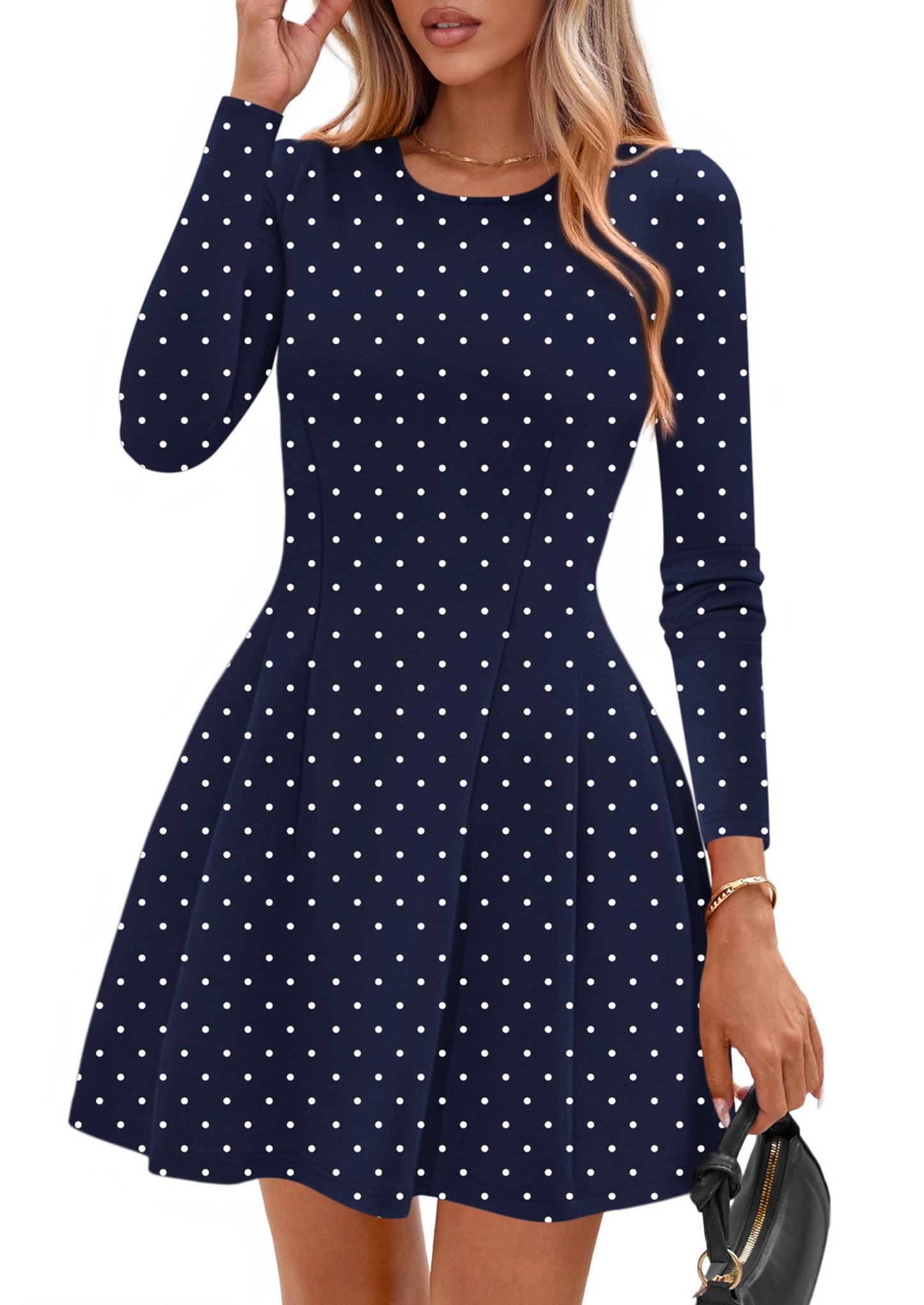 PRETTYGARDEN Womens Long Sleeve Pleated Mini Dress