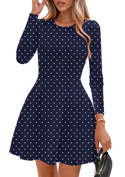 PRETTYGARDEN Womens Long Sleeve Pleated Mini Dress