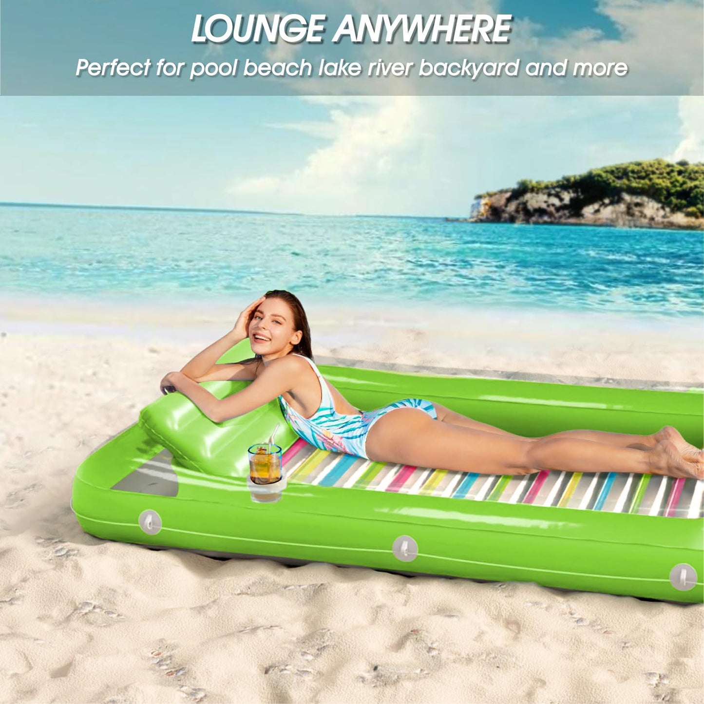 Inflatable Tanning Pool Lounger Float - Jasonwell 4 in 1 Sun Tan Tub Sunbathing Pool Lounge Raft Floatie Toys Water Filled Tanning Bed Mat Pad for Adult Blow Up Kiddie Pool Kids Ball Pit Pool (L)