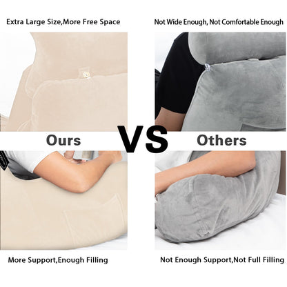Reading Pillow-Extra Large 31" Bed Rest Pillow with Detachable Neck Roll & Arms for Sitting in Bed or Couch-Backrest Reading Pillow Adult Back Pillows for Reading,Watching TV,Gaming,Relaxing-Black