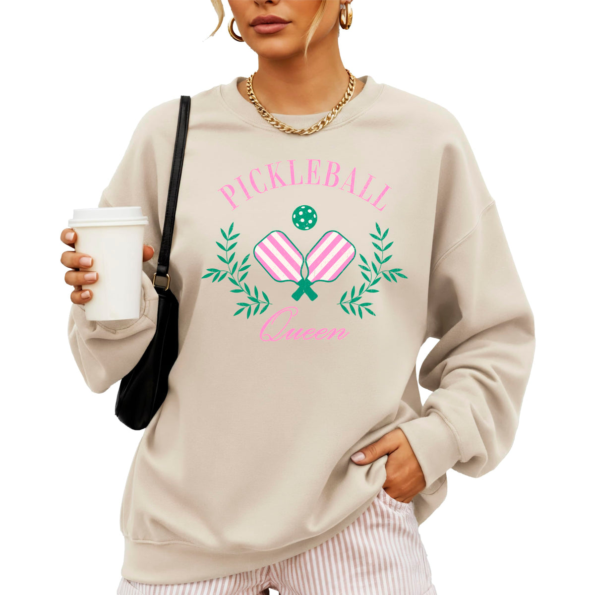 Olive Loves Apple Pickleball Queen Sweatshirt for Women and Teens Cozy Pickleball-Inspired Pullover