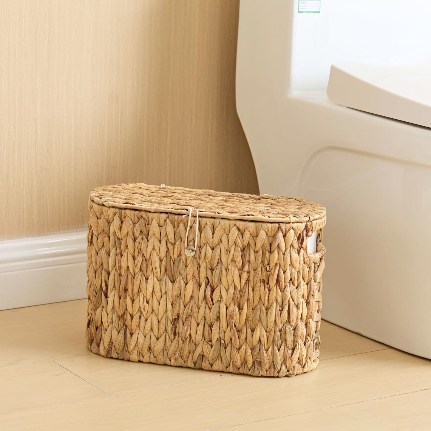 YANGQIHOME Toilet Paper Storage, Water Hyacinth Toilet Paper Storage with Lid, Papers Container for up to 9 Mega Rolls, Bathroom Basket Organizer